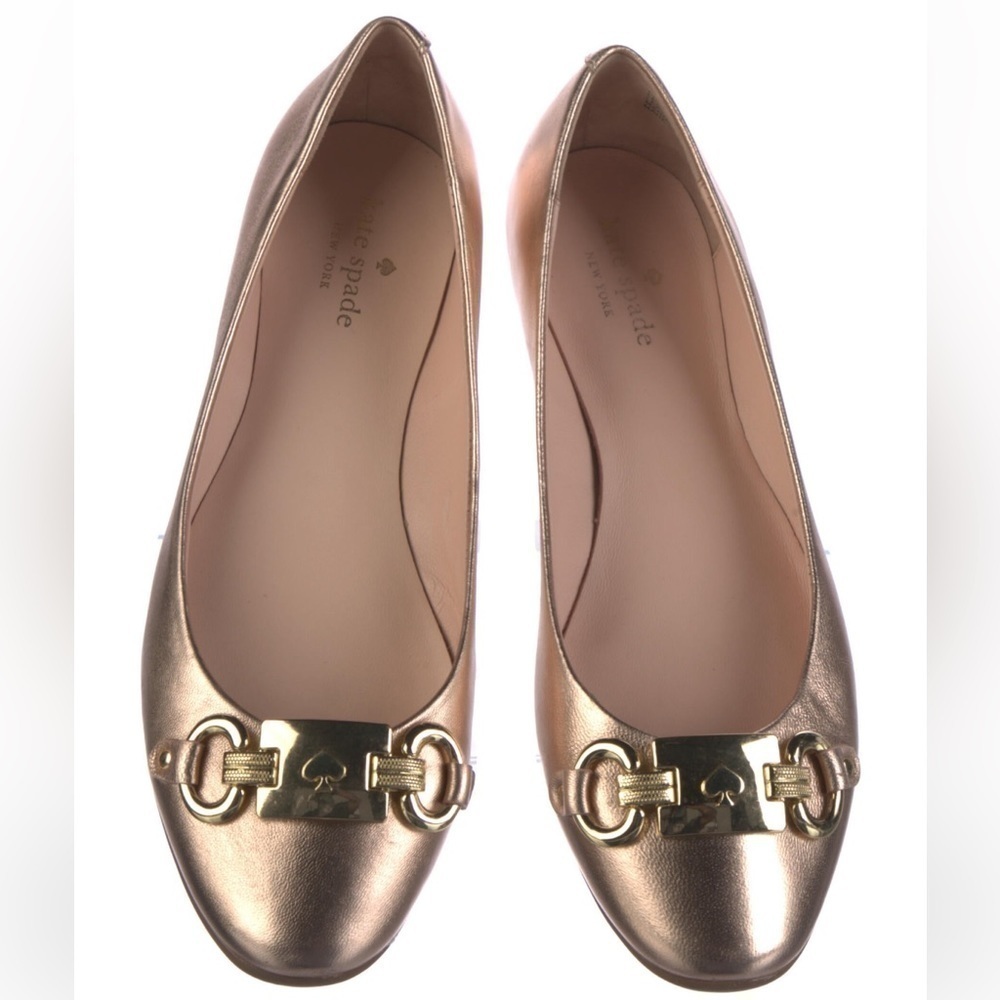 Kate Spade Pink Leather Phoebe Flats Light Blush Pink with Gold Buckle